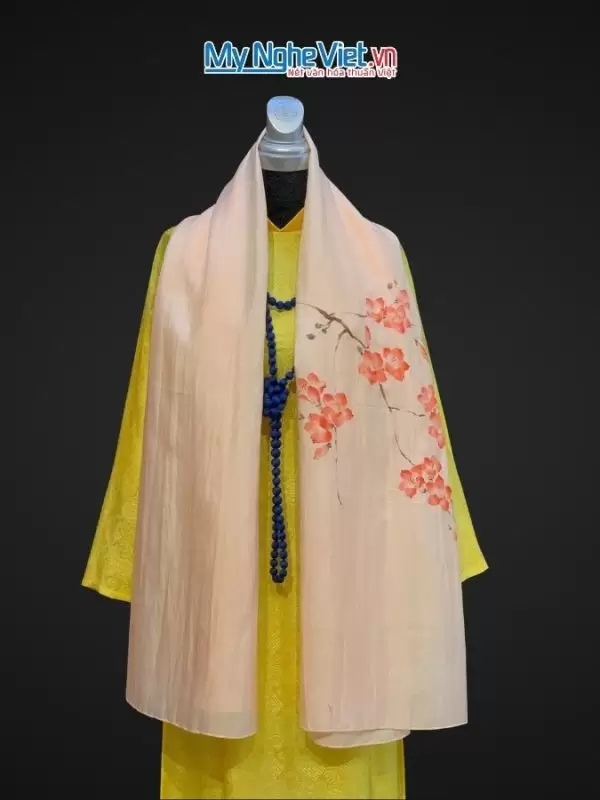 Khăn lụa tơ tằm vẽ tay 1 đầu may tay 70x180 PT70180T1-1