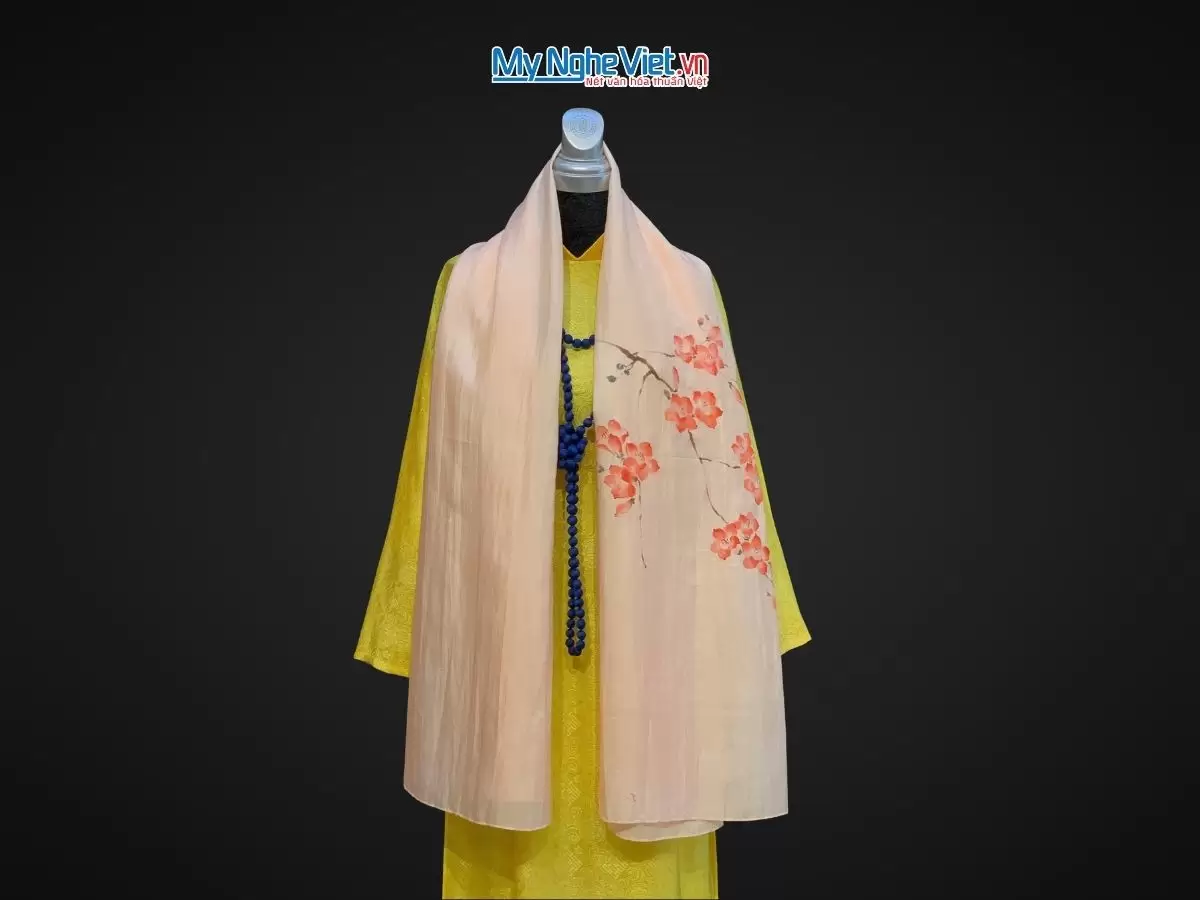 Khăn lụa tơ tằm vẽ tay 1 đầu may tay 70x180 PT70180T1-1