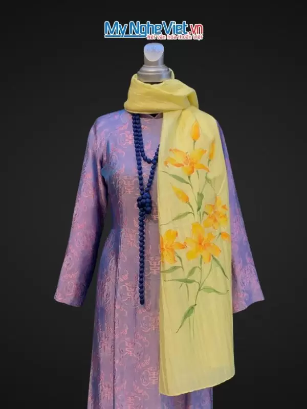 Khăn lụa tơ tằm vẽ tay 1 đầu may tay 70x180 PT70180T1-2