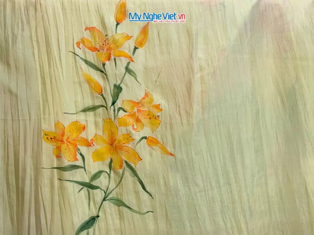 Khăn lụa tơ tằm vẽ tay 1 đầu may tay 70x180 PT70180T1-2 - Ảnh 3