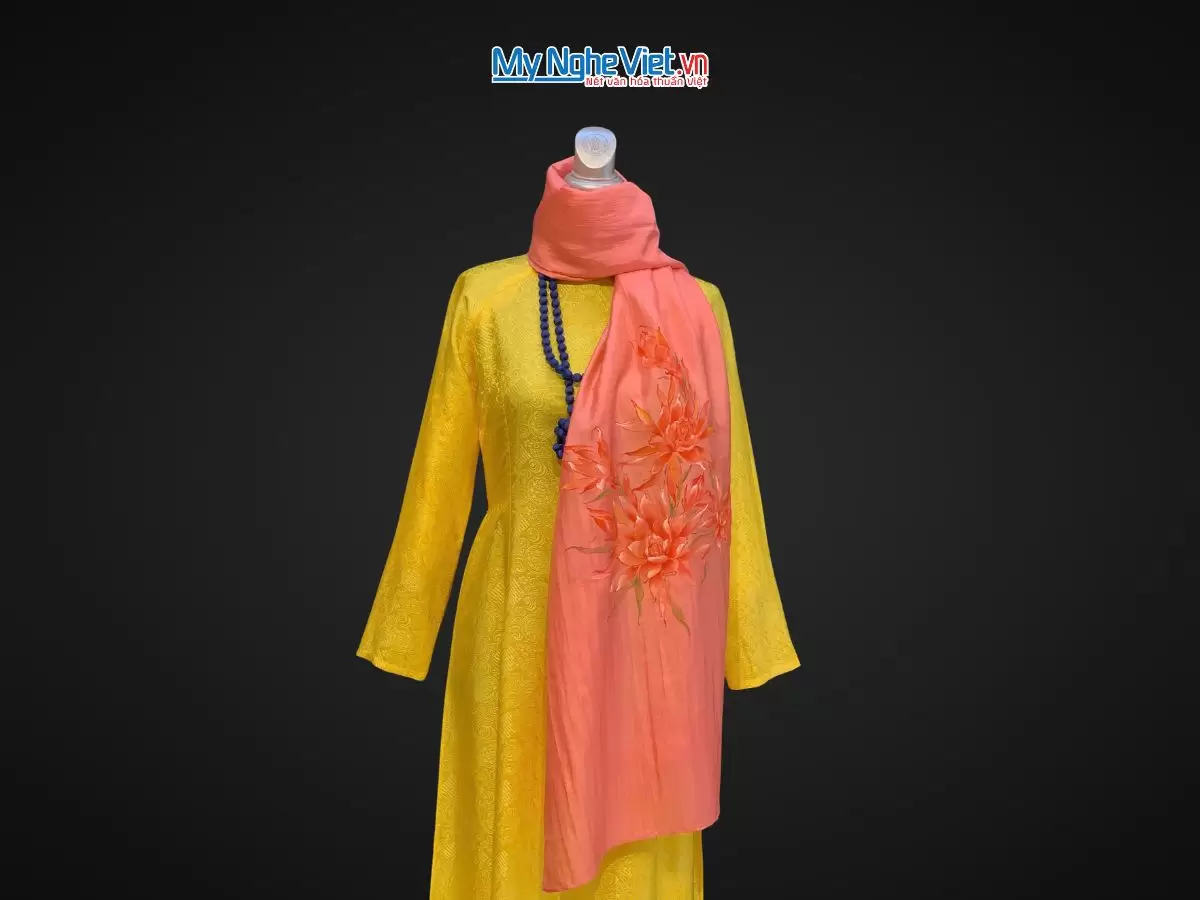 Khăn lụa tơ tằm vẽ tay 1 đầu may tay 70x180 PT70180T1-3 - Ảnh 3