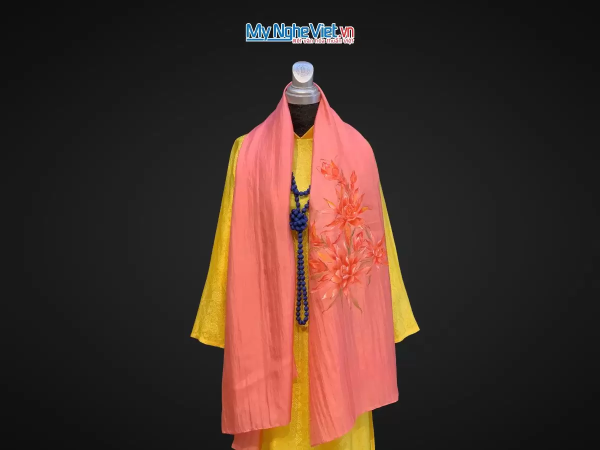 Khăn lụa tơ tằm vẽ tay 1 đầu may tay 70x180 PT70180T1-3