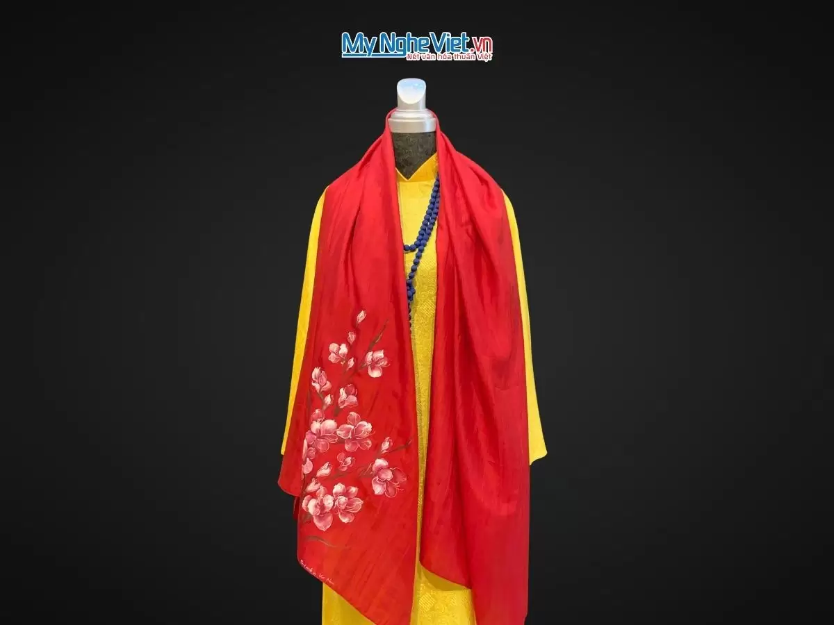 Khăn lụa tơ tằm vẽ tay hoa nền đỏ 70x180 PT70180T2 - Ảnh 2