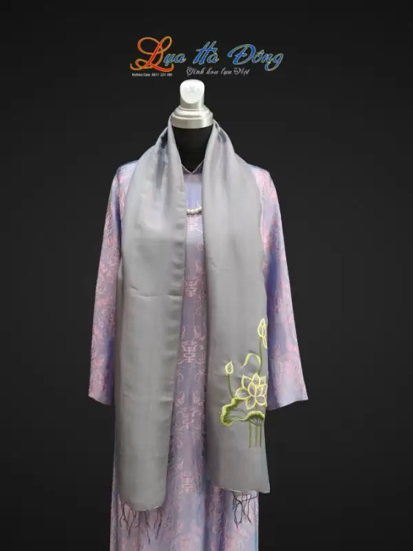 Alternative view of Khăn thêu sen vàng màu xám 40x80 - MNVKLTA4080-1