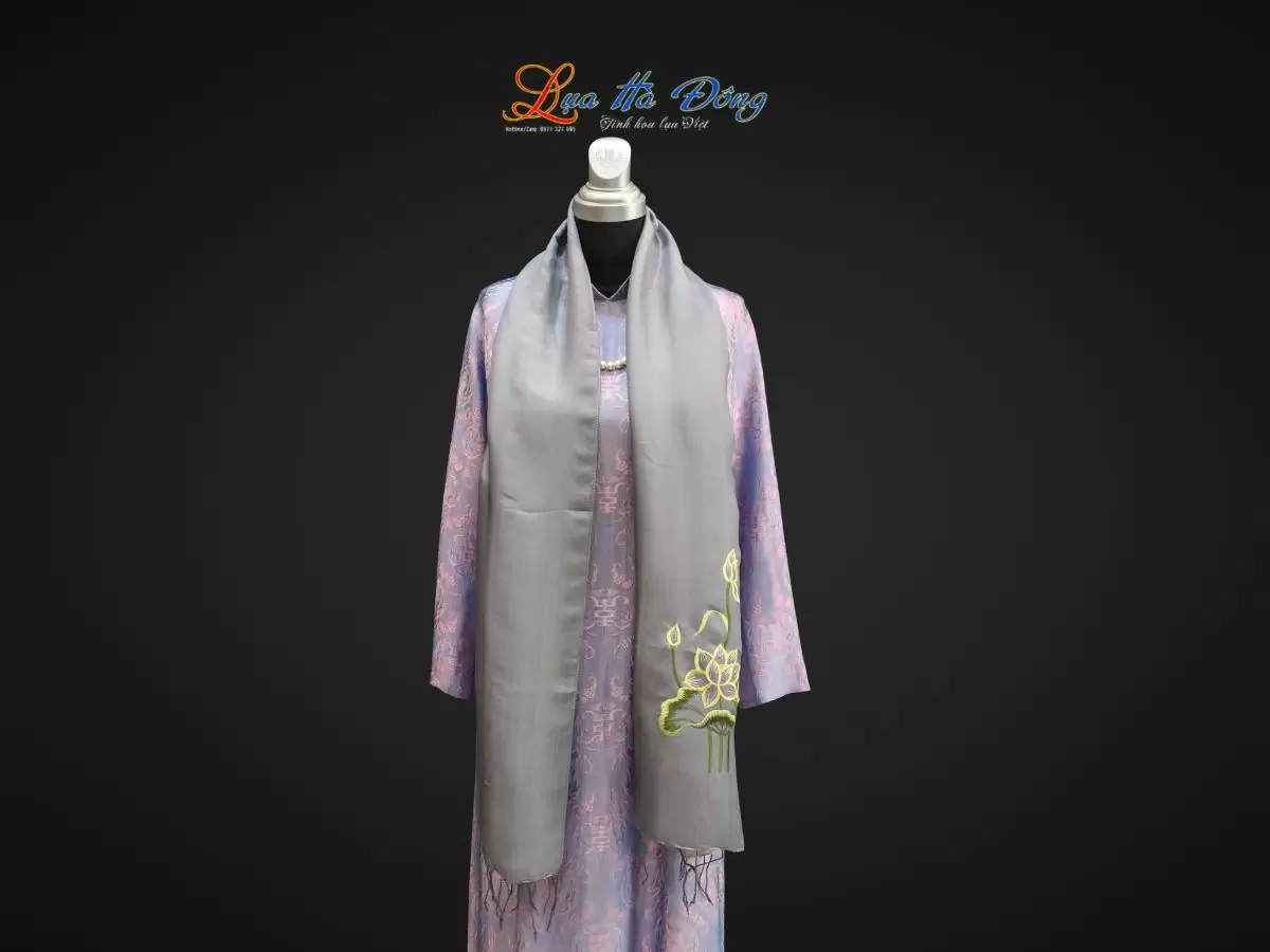 Khăn thêu sen vàng màu xám 40x80 - MNVKLTA4080-1 - Ảnh 2