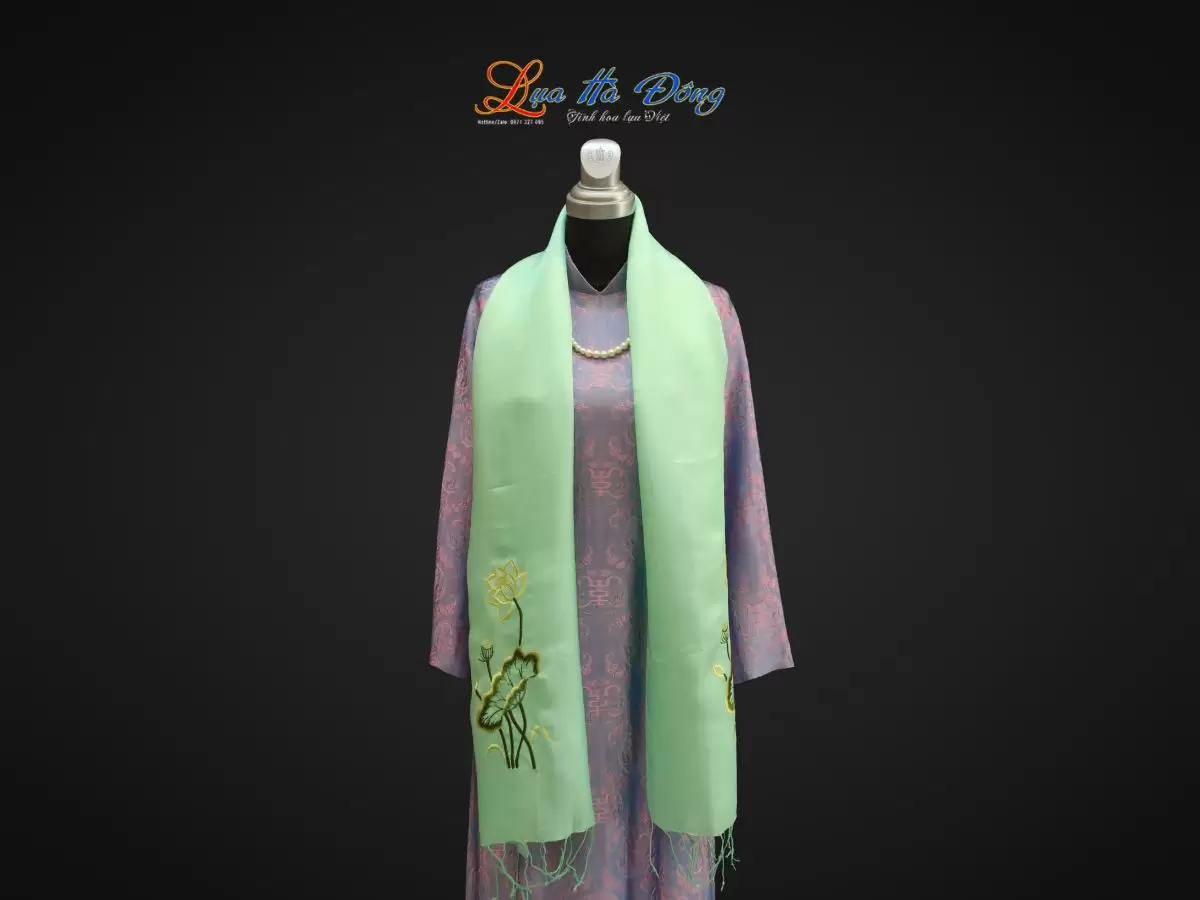 Khăn thêu sen vàng màu xanh ngọc 40x80 - MNVKLTA4080-2 - Ảnh 2