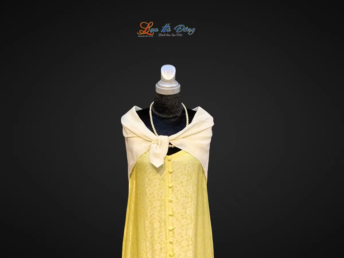 Khăn lụa vân cổ họa tiết lá cây màu kem 80x80 - KLNL80-3 - Ảnh 3