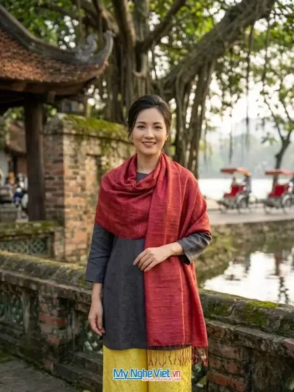 Khăn Lụa Tơ Tằm Trơn Màu Đỏ Ruby 85x180cm MNV-KLPT002-6