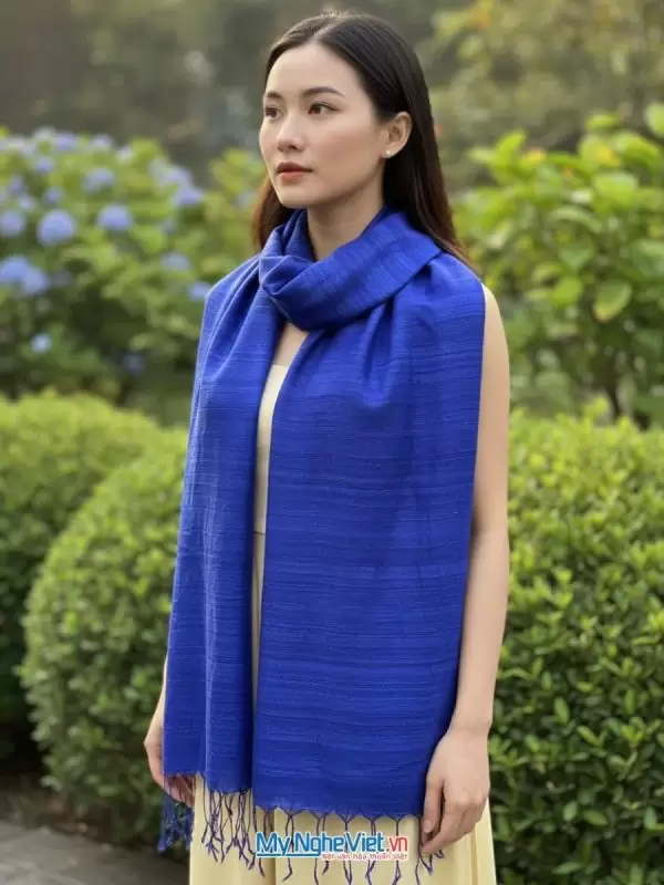 Khăn Lụa Tơ Tằm Trơn Màu Xanh Dương 100% silk 85x180 MNV-KLPT002-4