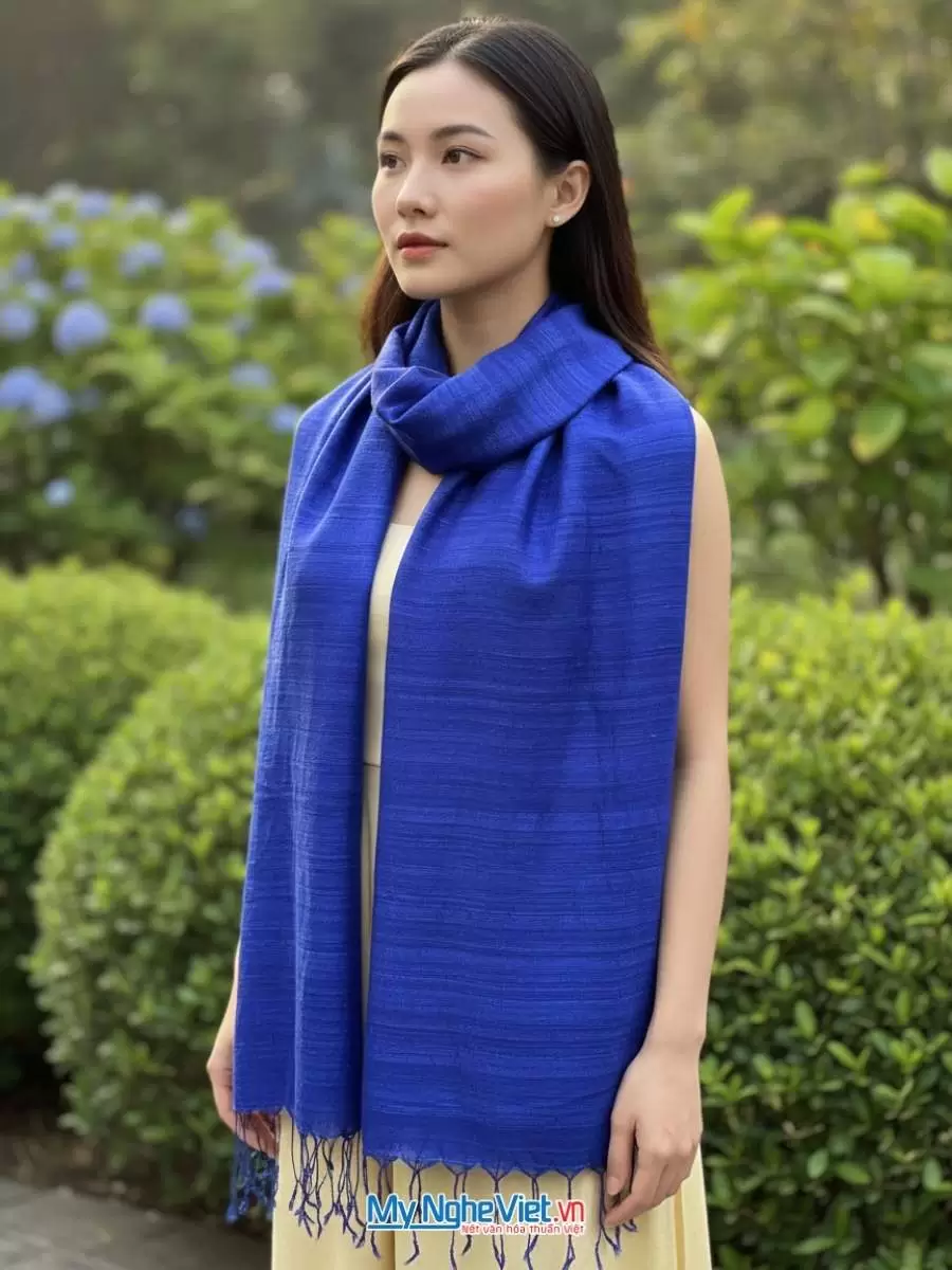 Khăn Lụa Tơ Tằm Trơn Màu Xanh Dương 100% silk 85x180 MNV-KLPT002-4