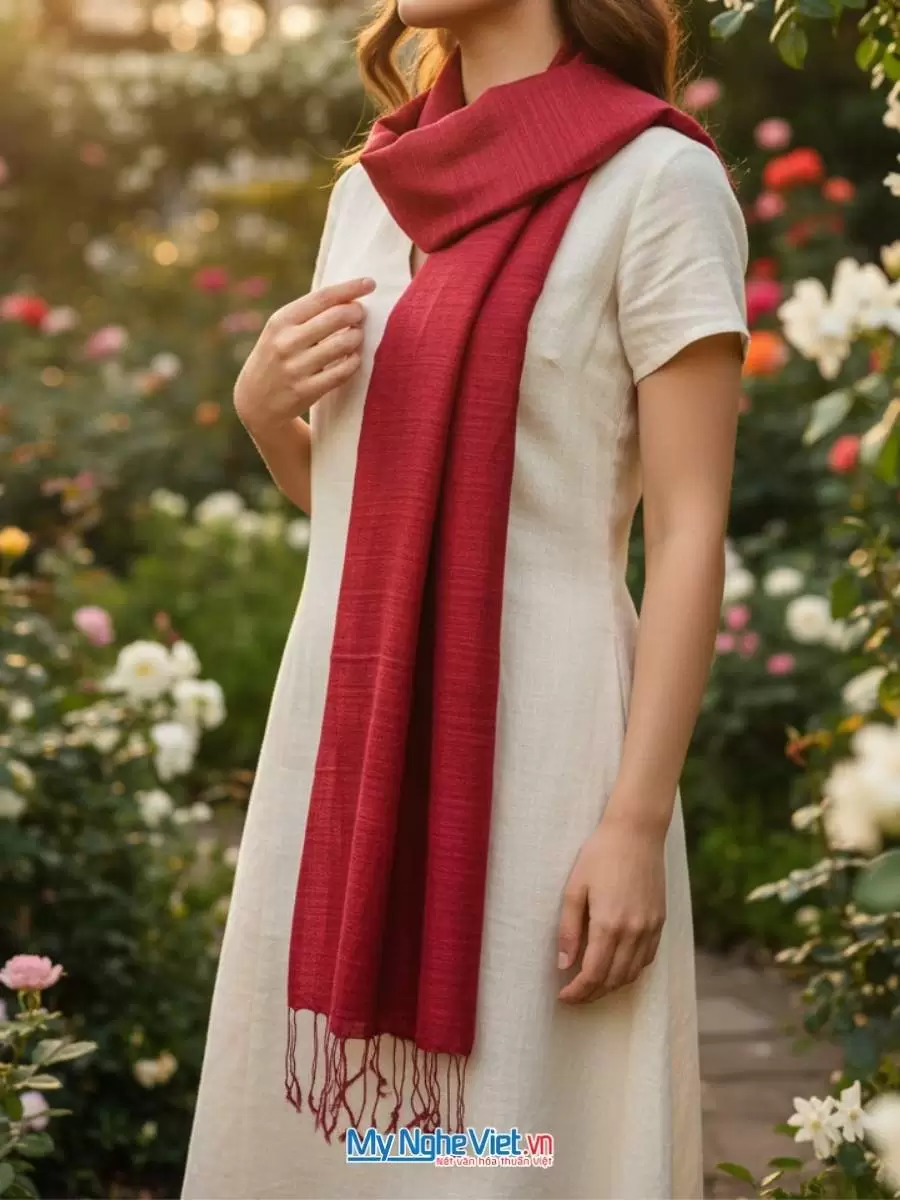 Khăn Lụa Tơ Tằm Trơn Màu Đỏ Mận 100% silk 85x180cm MNV-KLPT002-5 - Ảnh 6