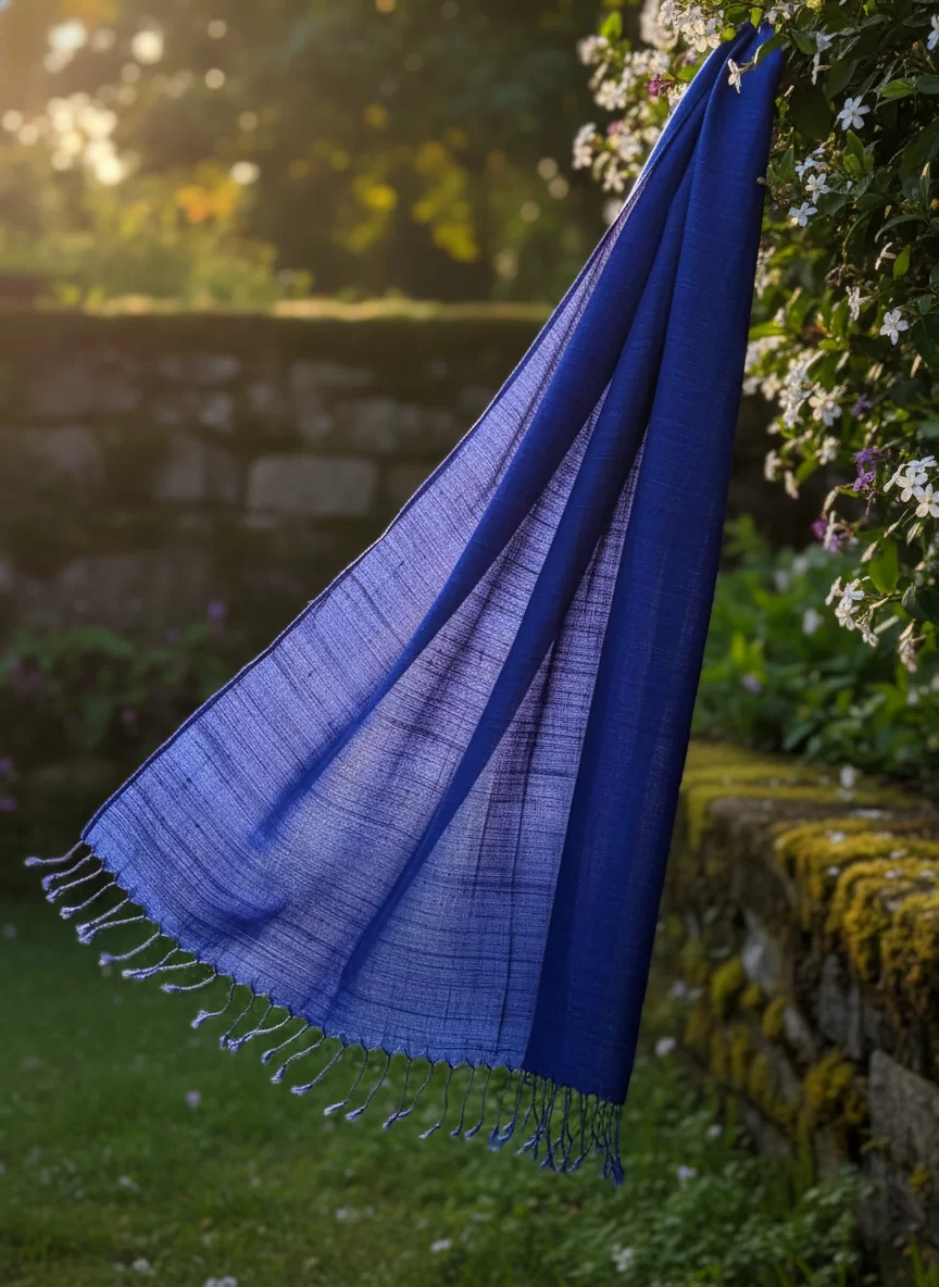 Khăn Lụa Tơ Tằm Trơn Màu Xanh Dương 100% silk 85x180 MNV-KLPT002-4 - Ảnh 4