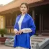 Khăn Lụa Tơ Tằm Họa Tiết Phượng Thọ Màu Xanh Dương MNV-LNL40180/6