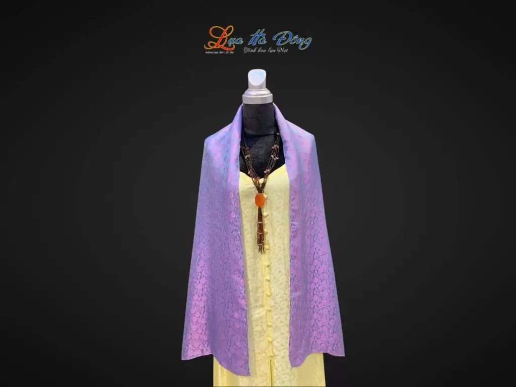 Khăn lụa dài họa tiết hồng thọ hồng xanh