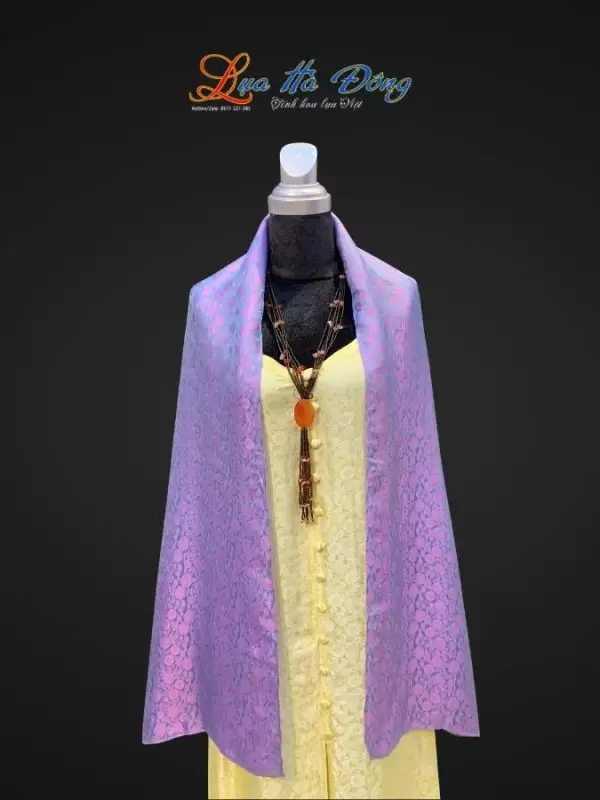 Khăn lụa dài họa tiết hồng thọ hồng xanh