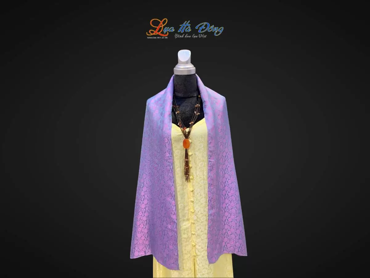 Khăn lụa dài họa tiết hồng thọ hồng xanh