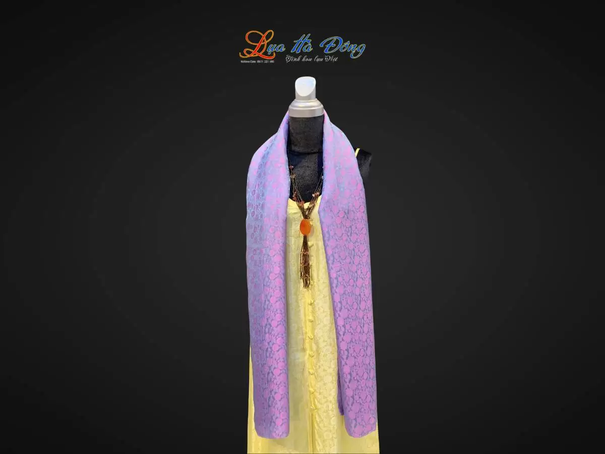 Khăn lụa dài họa tiết hồng thọ hồng xanh