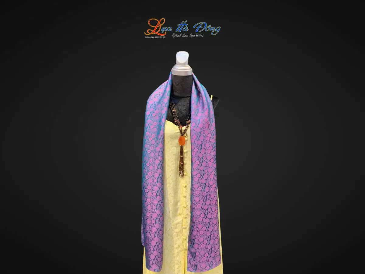 Khăn lụa dài họa tiết hồng thọ tím xanh MNV-LNL40180/5 - Ảnh 2