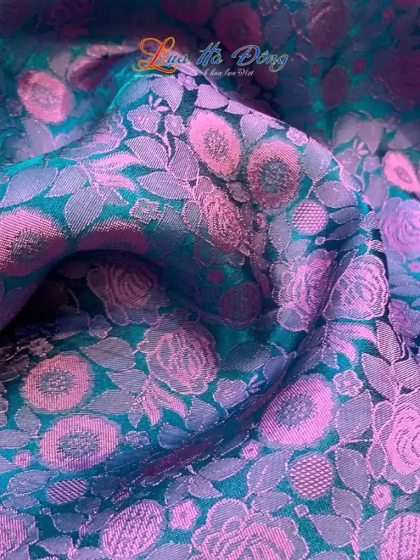 Khăn lụa dài họa tiết hồng thọ tím xanh