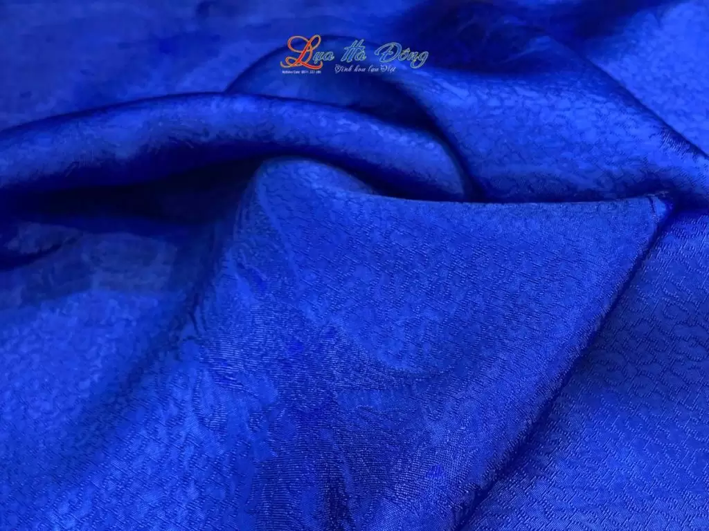 Khăn lụa dài họa tiết phượng thọ xanh dương