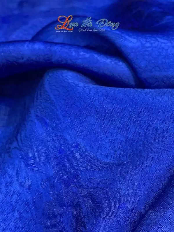 Khăn lụa dài họa tiết phượng thọ xanh dương