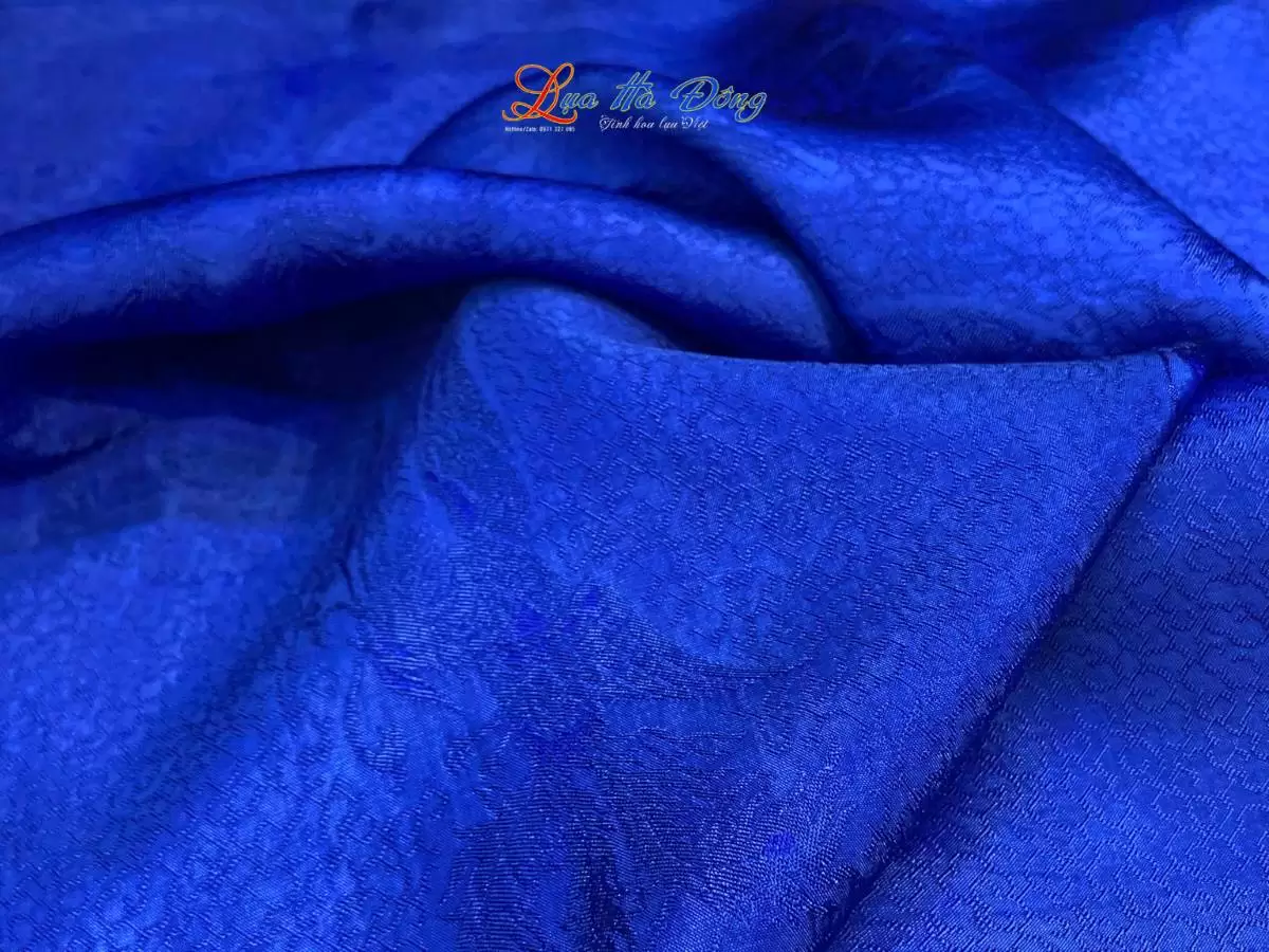 Khăn lụa dài họa tiết phượng thọ xanh dương