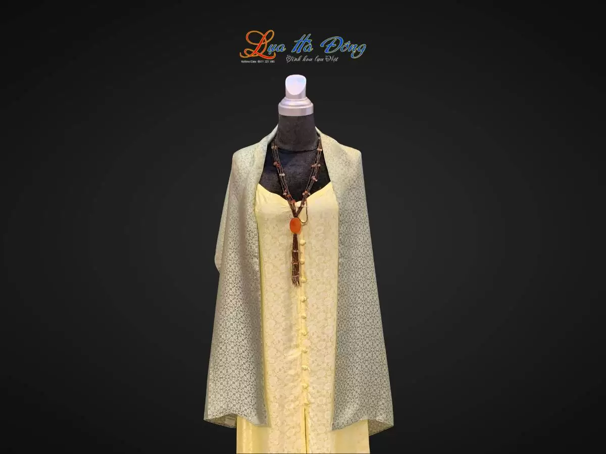 Khăn lụa dài họa tiết hoa thị xanh rêu