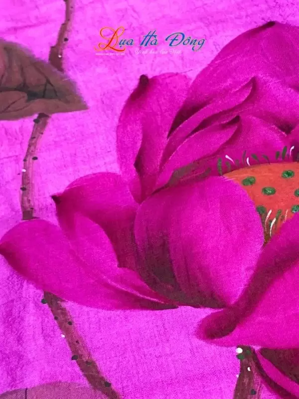 Khăn lụa tơ tằm vẽ tay hoa sen tua rua 100% silk