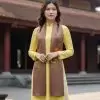 Khăn lụa tơ tằm thêu sen màu nâu cà phê