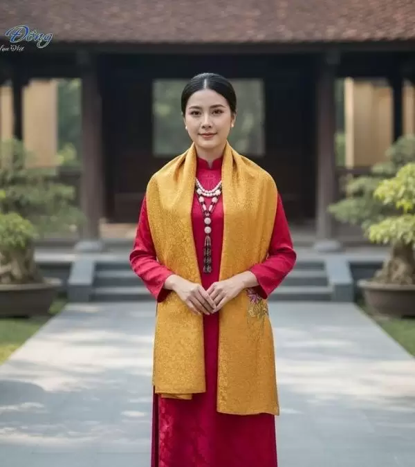 Khăn lụa thêu tay mai nhí vàng đồng