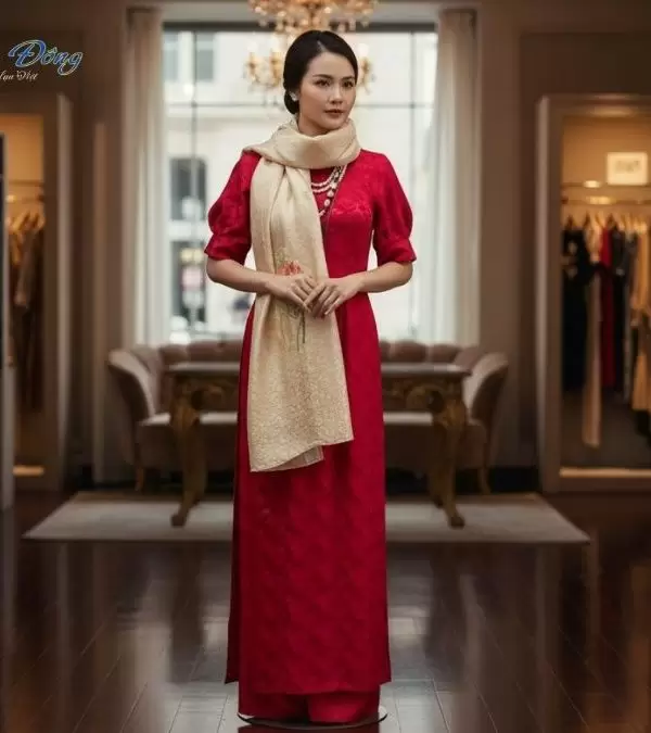 Khăn lụa thêu tay mai nhí vàng đồng nhạt