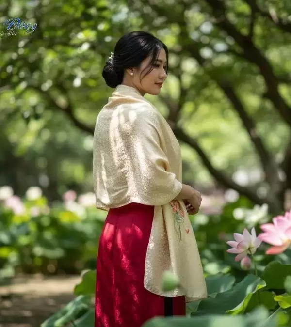 Khăn lụa thêu tay mai nhí vàng đồng nhạt