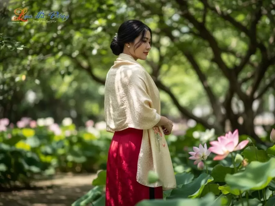 Khăn lụa thêu tay mai nhí vàng đồng nhạt