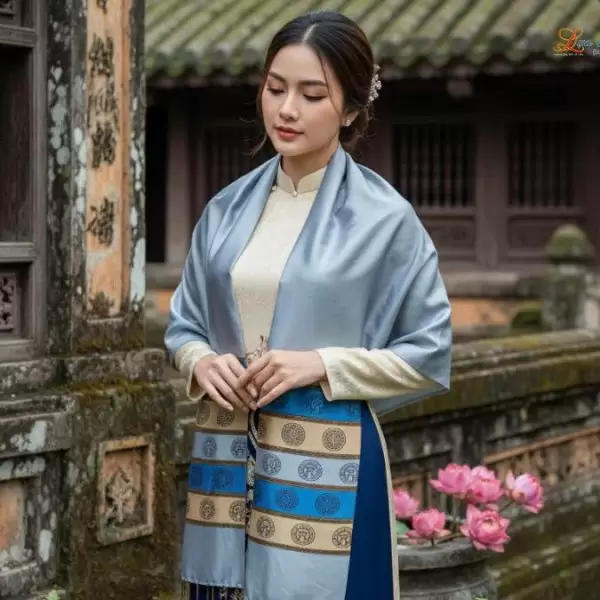 Khăn Lụa Tơ Tằm Họa Tiết Cổng Làng Hà Đông