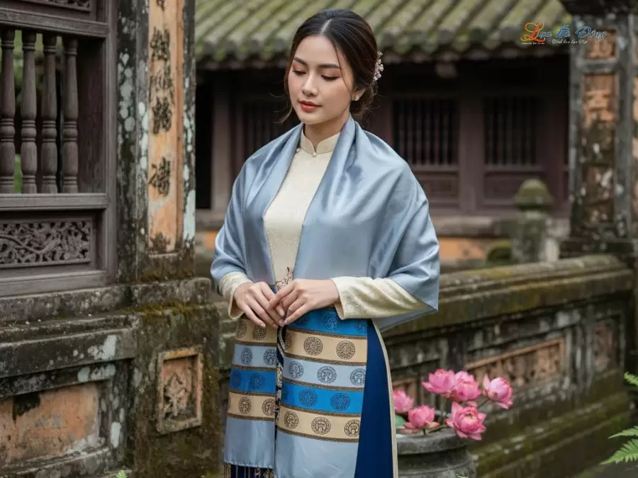 Khăn Lụa Tơ Tằm Họa Tiết Cổng Làng Hà Đông