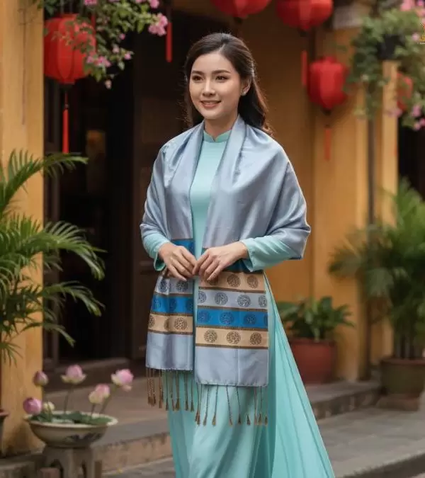 Khăn Lụa Tơ Tằm Họa Tiết Cổng Làng Hà Đông