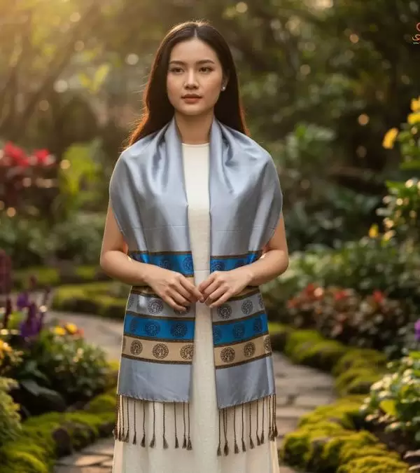 Khăn Lụa Tơ Tằm Họa Tiết Cổng Làng Hà Đông