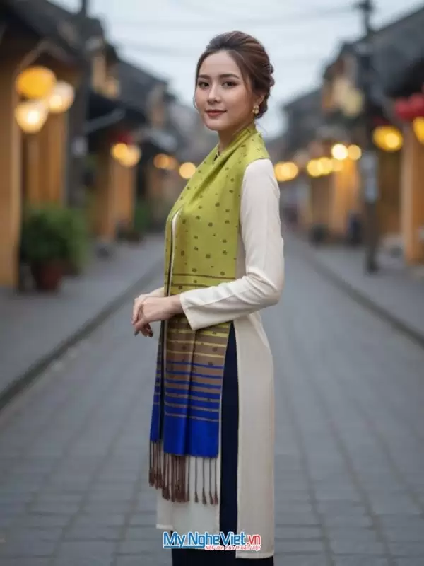Alternative view of Khăn Lụa Tơ Tằm Họa Tiết Lá Dâu 180x45cm MNV-KLLS05-4