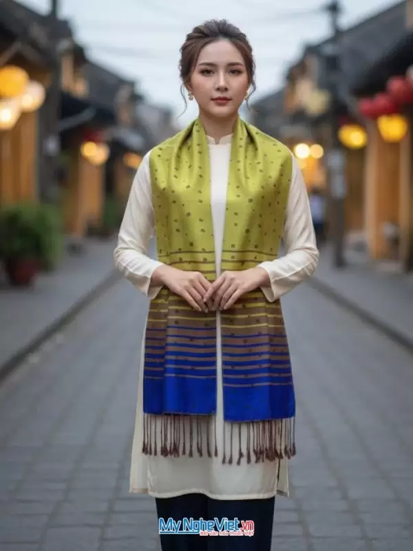 Khăn Lụa Tơ Tằm Họa Tiết Lá Dâu 180x45cm MNV-KLLS05-4