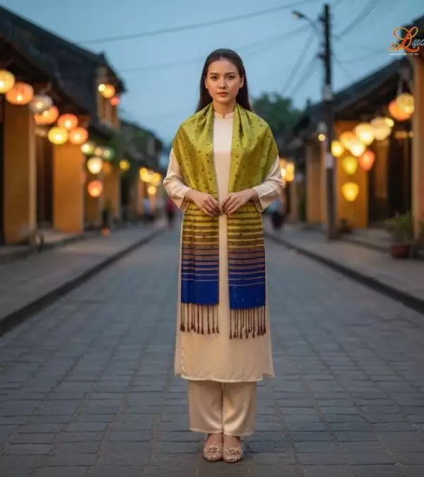 Khăn Lụa Tơ Tằm Họa Tiết Lá Dâu