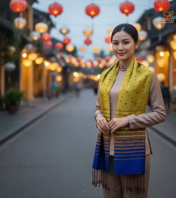 Khăn Lụa Tơ Tằm Họa Tiết Lá Dâu