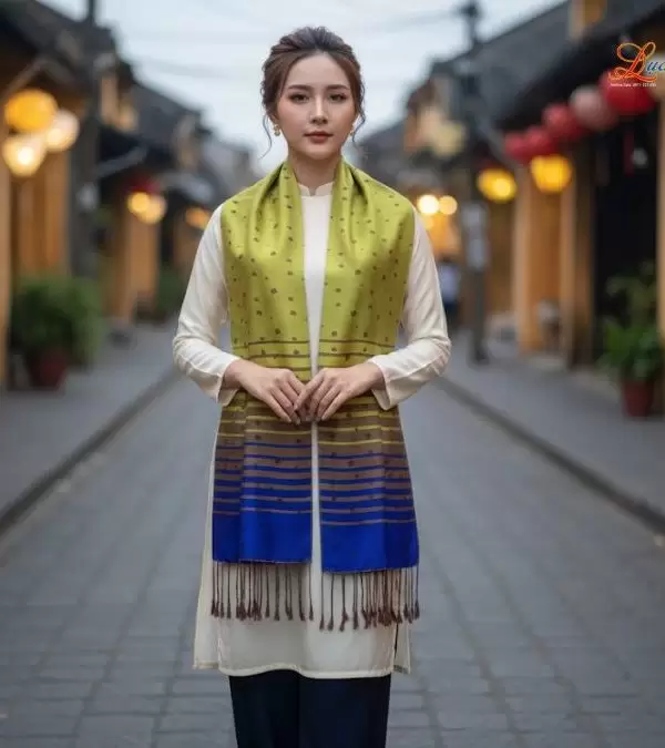 Khăn Lụa Tơ Tằm Họa Tiết Lá Dâu