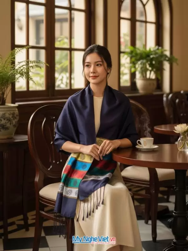 Alternative view of Khăn Lụa Tơ Tằm Họa Tiết Văn Miếu Quốc Tử Giám 180x36cm MNV-KLLS36180