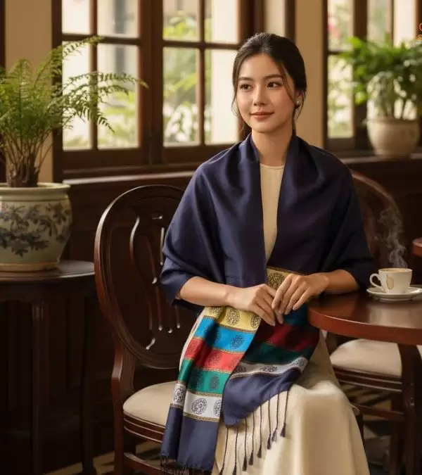 Khăn Lụa Tơ Tằm Họa Tiết Văn Miếu Quốc Tử Giám