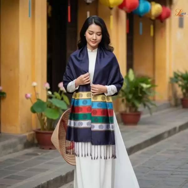 Khăn Lụa Tơ Tằm Họa Tiết Văn Miếu Quốc Tử Giám