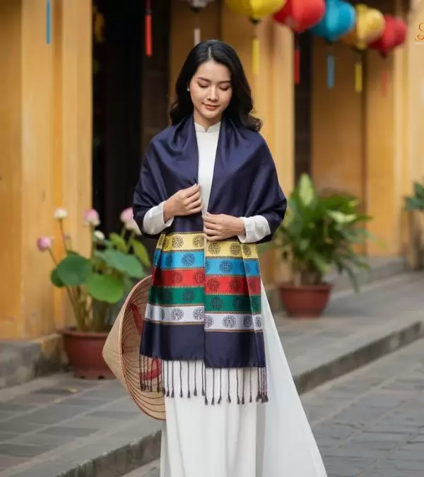 Khăn Lụa Tơ Tằm Họa Tiết Văn Miếu Quốc Tử Giám