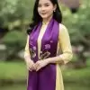 Khăn lụa tơ tằm thêu sen trơn màu tím cà