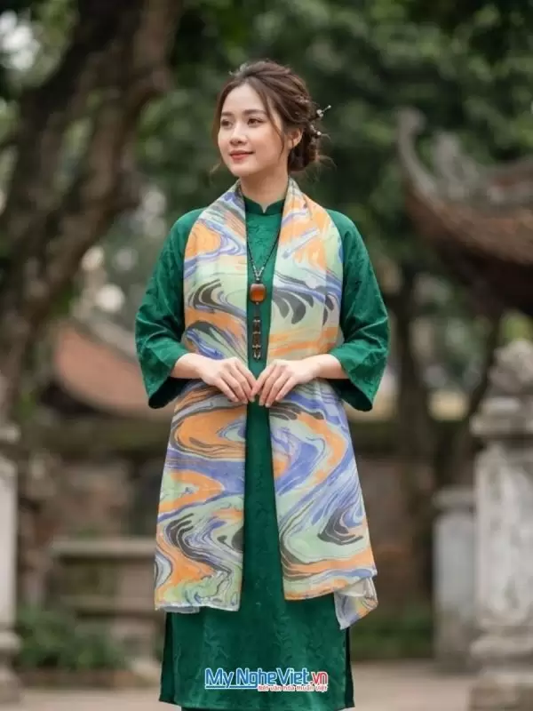 Khăn lụa tơ tằm vẽ thủy ấn 100% silk
