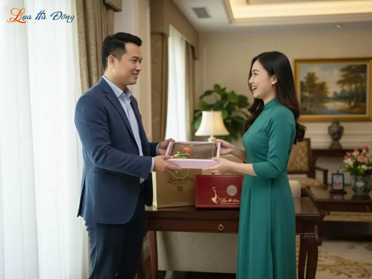 Khăn lụa trơn thêu sen màu vàng đen