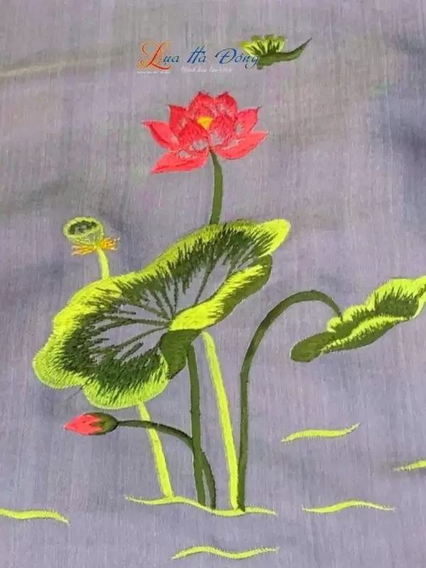 Khăn lụa trơn thêu sen tím xám